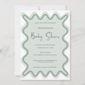 Sage Wavy Border Baby shower Invitation Kaart (Voorkant)