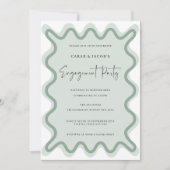 Sage Wavy Border Engagement Party Uitnodiging (Voorkant)