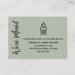 Sage "We hebben verplaatst" Kaart w / kleine huis  Visitekaartje