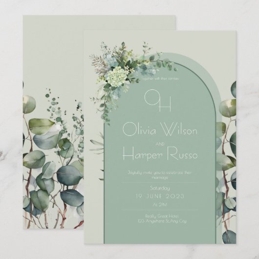 Sage Wedding Invitation (Devant / Derrière)