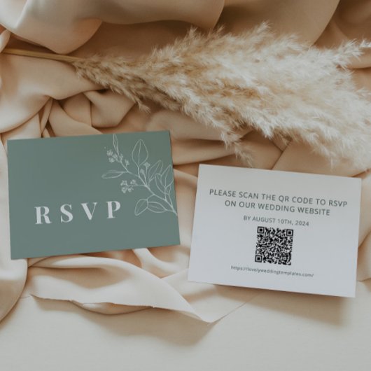 Sage Wedding RSVP Kaart met QR-code Notitiekaartje