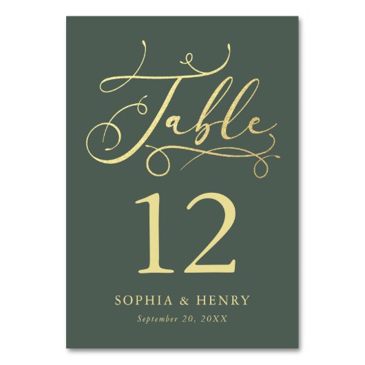 Sage Whimsical Gold Calligraphy Table Number Kaart (Achterkant)