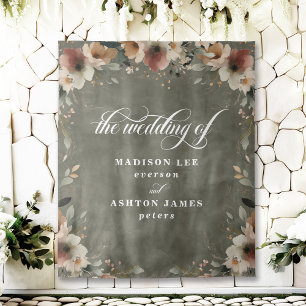 Sage Whisper Bloemen Bruiloft Foto Booth Achtergro Wandkleed