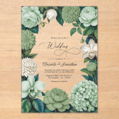 Sage Whisper, Linen Ivory & Olive Mist Wedding Acryl Uitnodigingen (Voorkant)