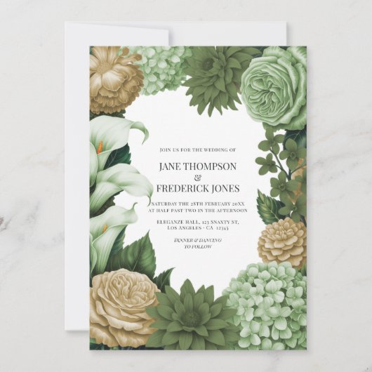 Sage Whisper, Olive Quartz & Dune Wheat Wedding Kaart (Voorkant)