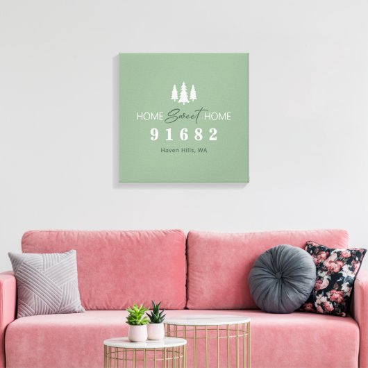 Sage White Home Sweet Home Postcode Canvas Afdruk (Insitu (Woonkamer))