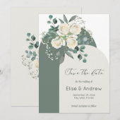 Sage & White Roses Arch Frame Faire-Part de Conser (Devant / Derrière)