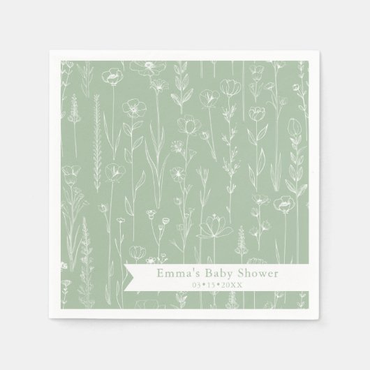 Sage Wildflower Baby Shower | Floral Pattern Servet (Voorkant)