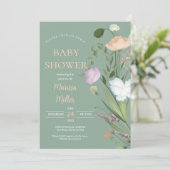 Sage Wildflower Baby shower Kaart (Staand voorkant)