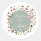 Sage Wildflower Fairy Prinses Verjaardag Tea Party Ronde Sticker (Voorkant)