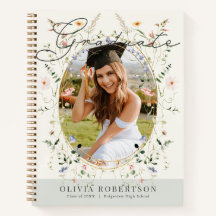 Sage Wildflower Floral Photo Graduation Guest Book