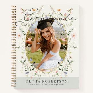 Sage Wildflower Floral Photo Graduation Guest Book Notitieboek