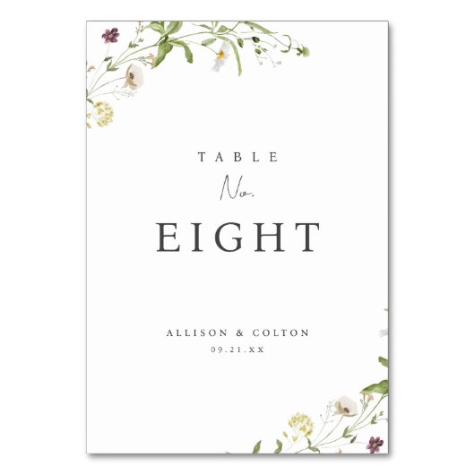 Sage Wildflower rustieke Boho bruiloft tafel numme Kaart (Voorkant)