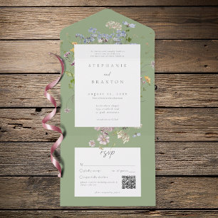Sage Wildflower Tuin Elegante Trouw QR All In One Uitnodiging