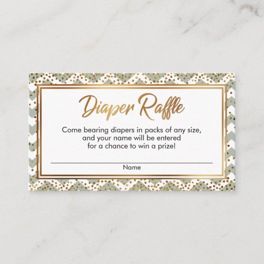 Sage & Witte Chevron Confetti Luierloterijkaarten Informatiekaartje (Voorkant)
