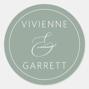 Sage-zegel voor groene en witte bruiloft ronde sticker
