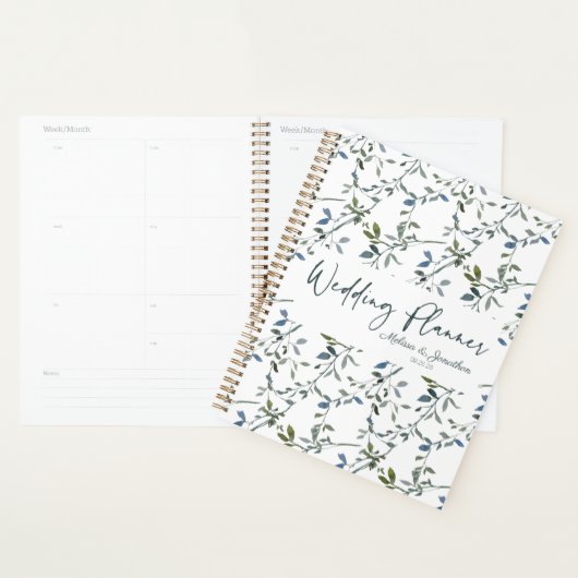 Sage Zilver Groene Bloem Bruiloftsplanner Planner (Display)