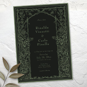Sage Zwart Vintage Botanische Trellis Boog Bruilof Kaart