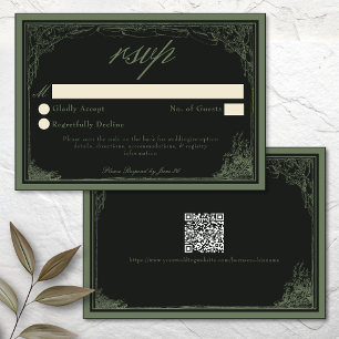 Sage Zwart Vintage Botanische Trellis Boog Bruilof RSVP Kaartje
