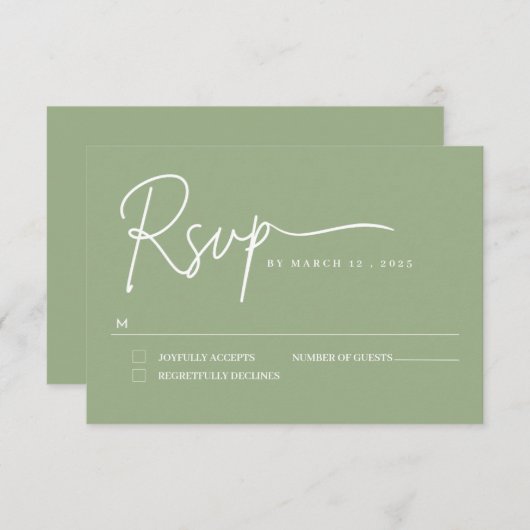 sagegreen minimaliste mariage manuscrit carte RSVP (Devant / Derrière)