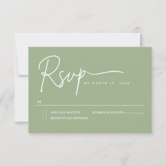 sagegreen minimalistische handgeschreven bruiloft RSVP kaartje