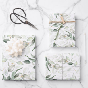 Sagegroen Elegante Zachte Gouden Botanische Geblad Inpakpapier Vel