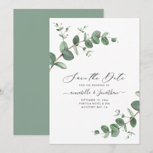 Sagegroen Eucalyptus botanical folious modern Save The Date
