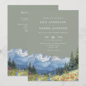 Sagegroene Aquarel Berg QR Code Trouwen Kaart (Voorkant / Achterkant)