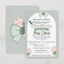 Sagegroene baby jongensfeest RSVP kaart