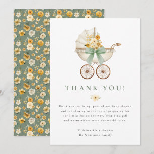 Sagegroene babyshower bedankkaart Vintage