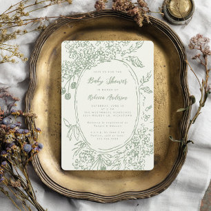 Sagegroene Babyshower met Fantasievolle Bloemendoo Kaart