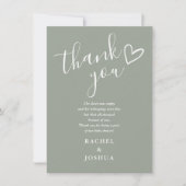 Sagegroene babyshower script hartgedicht bedankkaart (Voorkant)
