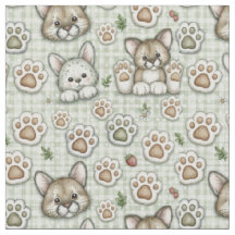 Sagegroene beige geruite cute katpootprint quiltst