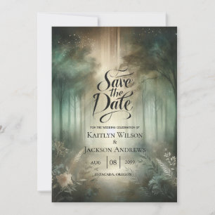 Sagegroene betoverde bosstraling save the date