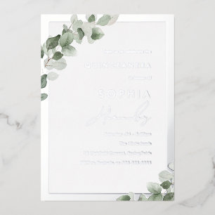Sagegroene blad- en zilveren elegante Quinceanera- Folie Uitnodiging