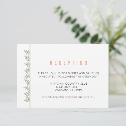 Sagegroene Bladeren Koraalrand Ontvangst Informatiekaartje (Staand voorkant)