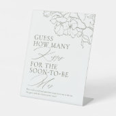 Sagegroene bloemen "raad hoeveel kusjes" spel reclamebord met voetstuk (Voorkant)