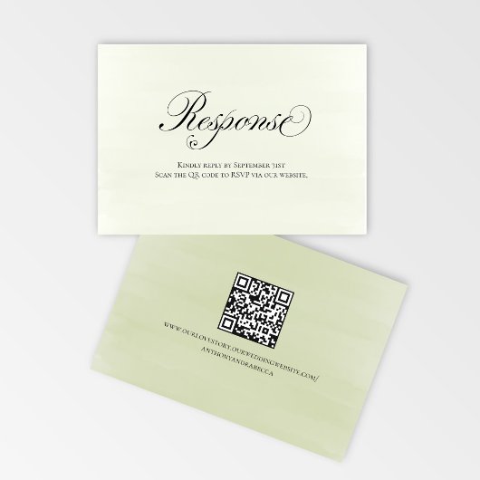 Sagegroene Bloemencode QR Code Huwelijksreactiescr RSVP Kaartje