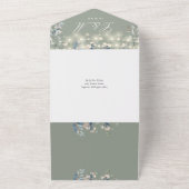 Sagegroene bloemenslingerlampjes QR-code bruiloft All In One Uitnodiging (Buitenkant)