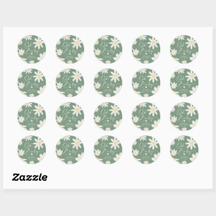 Sagegroene Boheemse Madeliefjes Bloem Ronde Sticke Sticker