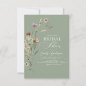 Sagegroene Boho-wildbloem Bruidsborrel Script Kaart (Voorkant)