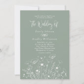 Sagegroene Boho Witte Wilde Bloem QR Code Trouw  Kaart (Voorkant)