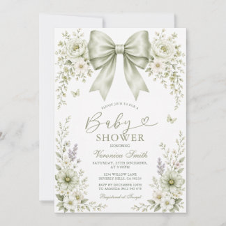Sagegroene BOW Coquette Baby Shower Uitnodiging
