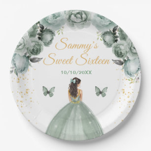 Sagegroene Bruine Prinses Sweet Sixteen Papieren Bordje