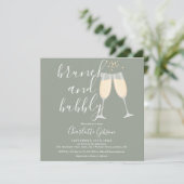 Sagegroene brunch bruisende script bruiloftsdouche kaart (Staand voorkant)