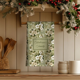 Sagegroene chic decor gepersonaliseerde bloem hand theedoek