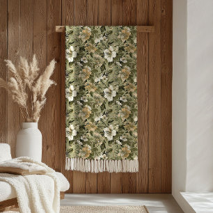 Sagegroene deken Elegante gouden bloemaccent