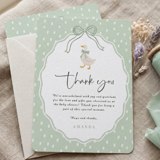 Sagegroene domme gans Coquette baby shower Kaart