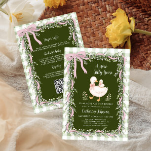 Sagegroene Dwaas Gans Alles-in-één Baby Shower Kaart