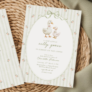 Sagegroene Dwaze Gans Baby Shower Uitnodiging
